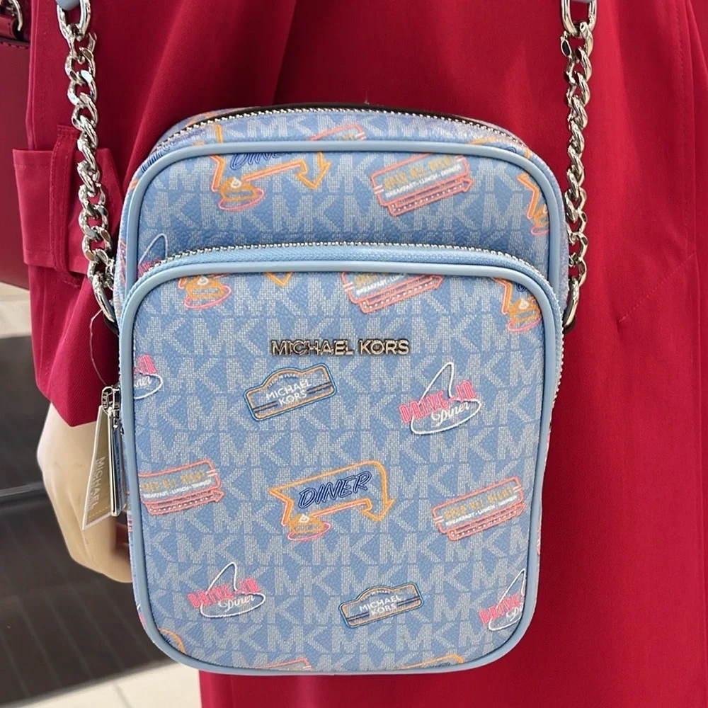 MICHAEL KORS Jet Set Md Printed Signature Logo Crossbody NS CHAIN XBODY Flight